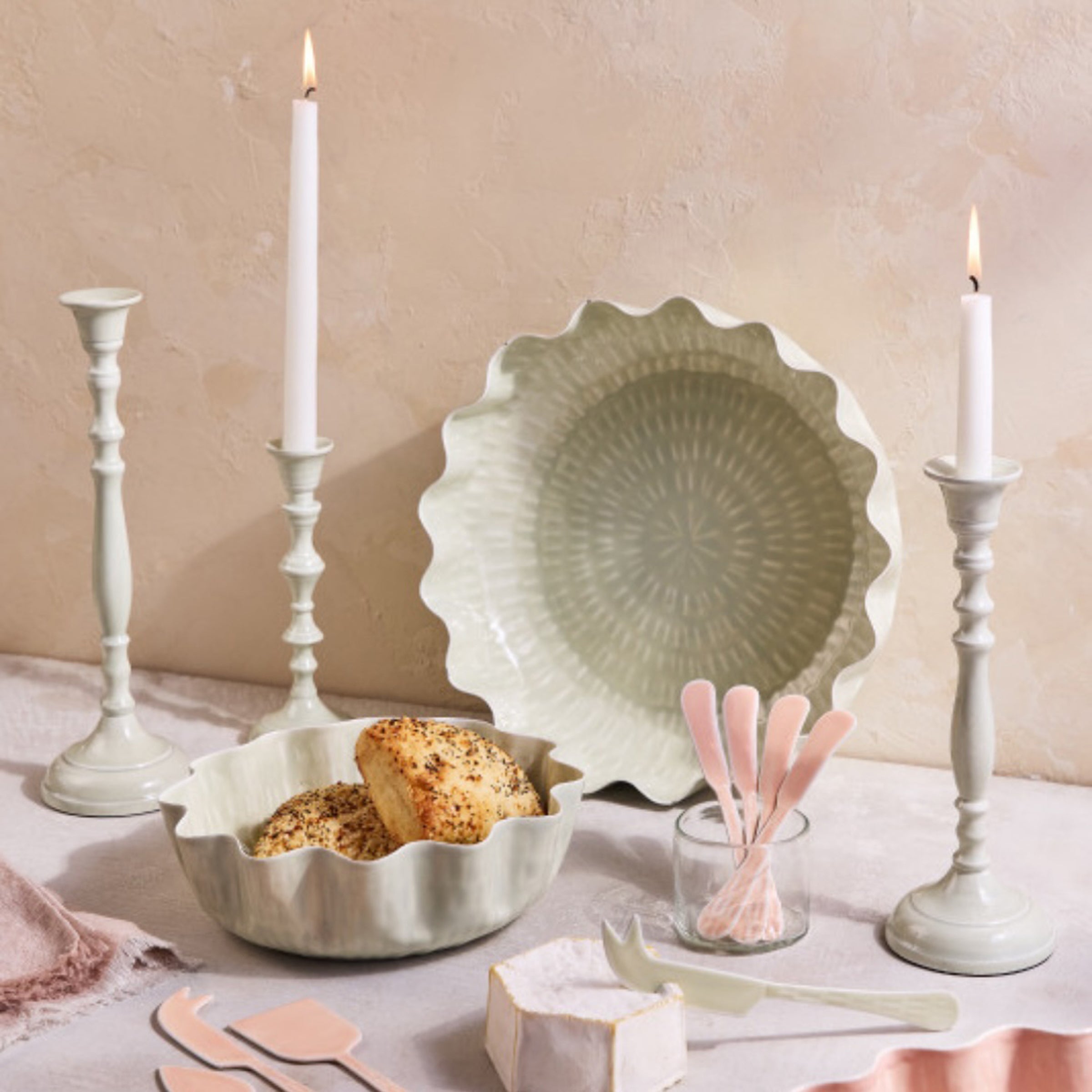 Nera Light Green Candle Holder, Large